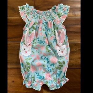 Mudpie Boutique Baby Girl Easter Bunny Romper Size 0-3 Months